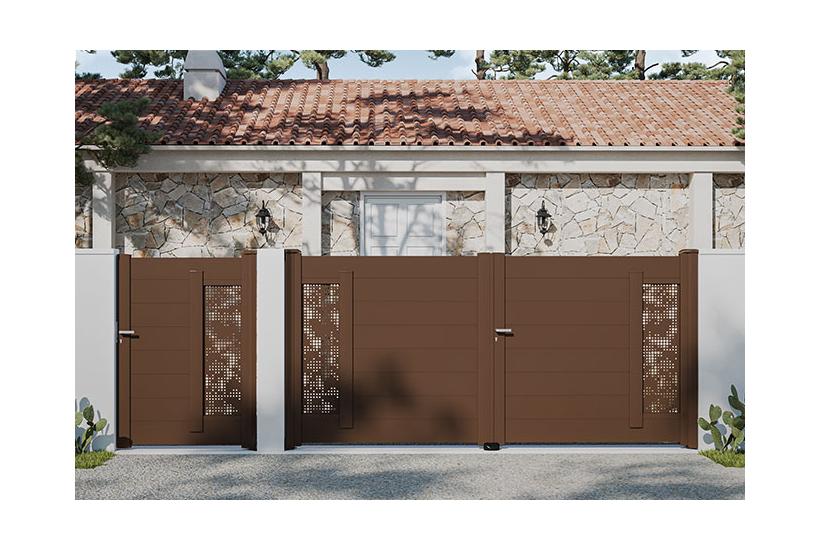 Ambiance 3D - 2 vantaux et portillon Austral - motif Camouflage - RAL 8014