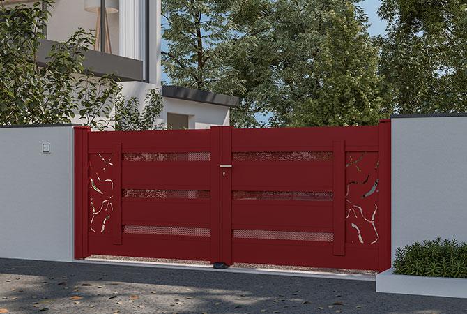 • Ambiance 3D - 2 vantaux Titane - motif Racine - RAL 3004 • Ambiance 3D - 2 vantaux Titane - motif Racine - RAL 3004