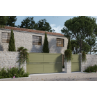 •	Ambiance 3D - coulissant et portillon Tesselle - remplissage lames 280 mm horizontales - lichen