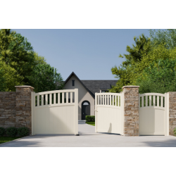 •	Ambiance 3D - 2 vantaux et portillon Levant - forme E - Ivoire clair RAL 1015