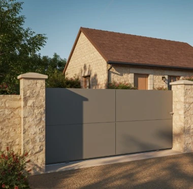 Portail battant fermé gris taupe