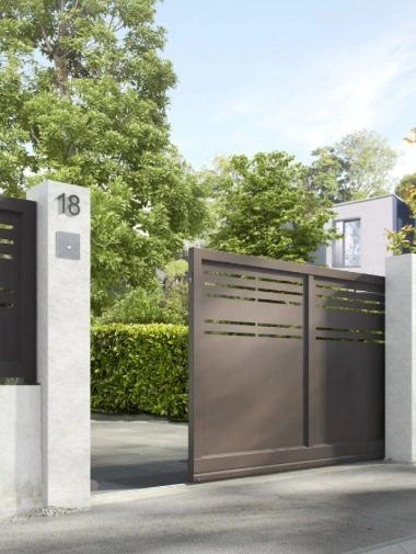 Portail coulissant lames horizontales gris anthracite